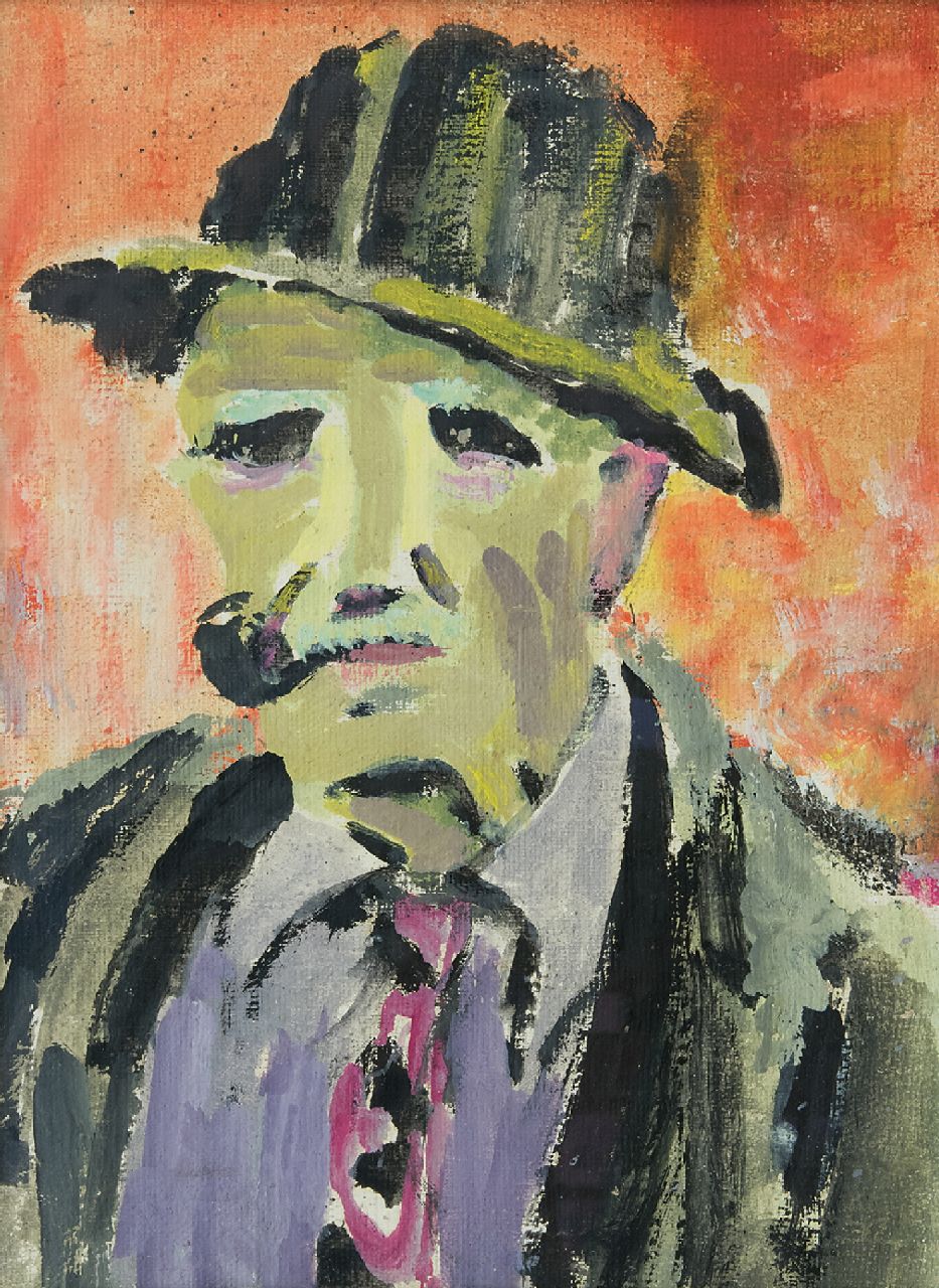 Altink J.  | Jan Altink, Portrait of a man with a pipe, wax paint on canvas 40.0 x 30.0 cm, painted ca. 1942