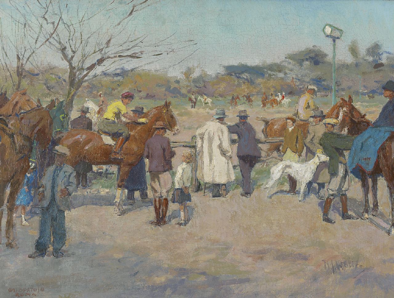 Wolter H.J.  | Hendrik Jan 'Henk' Wolter | Paintings offered for sale | Horseraces on the Galoppatoio, Villa Borghese, Rome, oil on canvas 33.7 x 44.6 cm, signed l.r. and painted ca. 1938-1940