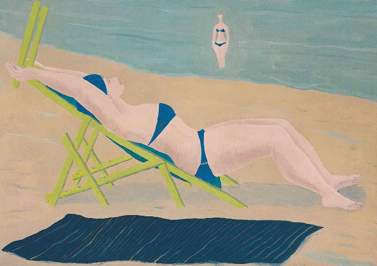 Erfmann F.G.  | 'Ferdinand' George Erfmann | Paintings offered for sale | Sunbather, oil on canvas 50.0 x 70.4 cm, signed l.l. with monogram and dated 1958