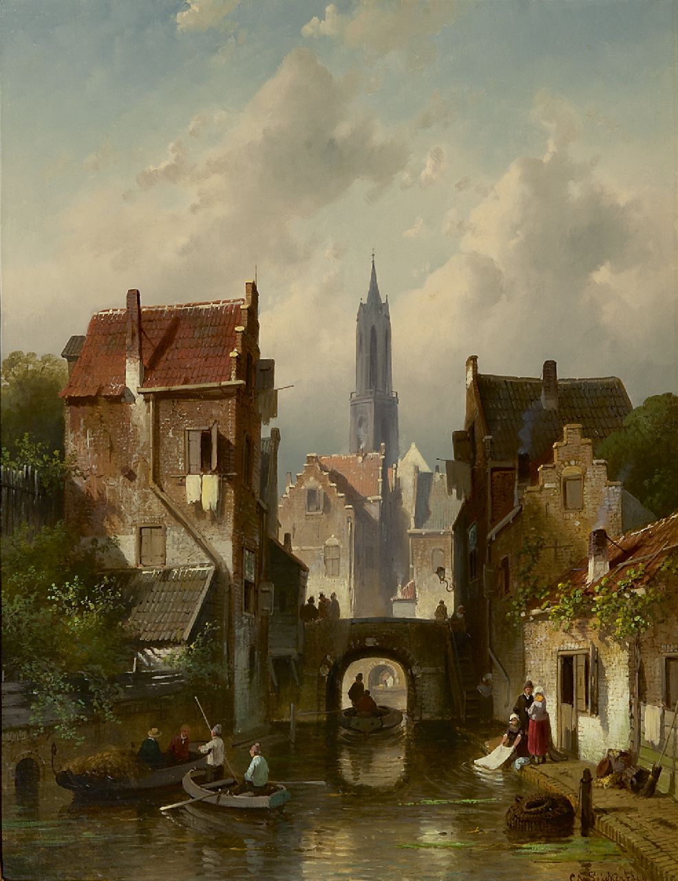 Leickert C.H.J.  | 'Charles' Henri Joseph Leickert, A town view with the 'Nieuwe Kerk', Delft, oil on canvas 48.5 x 38.1 cm, signed l.r. and dated '66