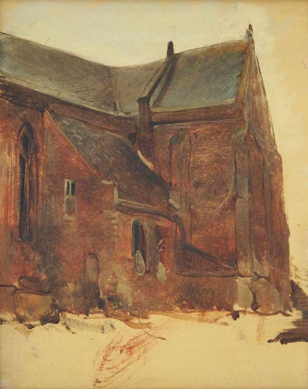Bosboom J.  | Johannes Bosboom | Paintings offered for sale | Sketch of a church exterior, oil on panel 30.7 x 25.2 cm