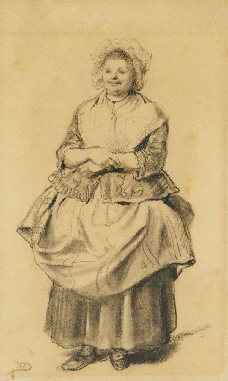 Jean Baptiste Madou | Kitchen maid, drawing on paper, 11.0 x 18.0 cm, signed l.l.