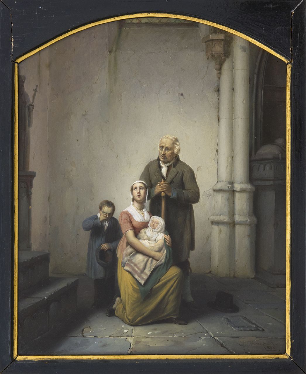 Haanen G.G.  | George Gillis Haanen | Paintings offered for sale | A family at the church exit, oil on panel 34.3 x 27.1 cm, signed l.r. and dated 1832