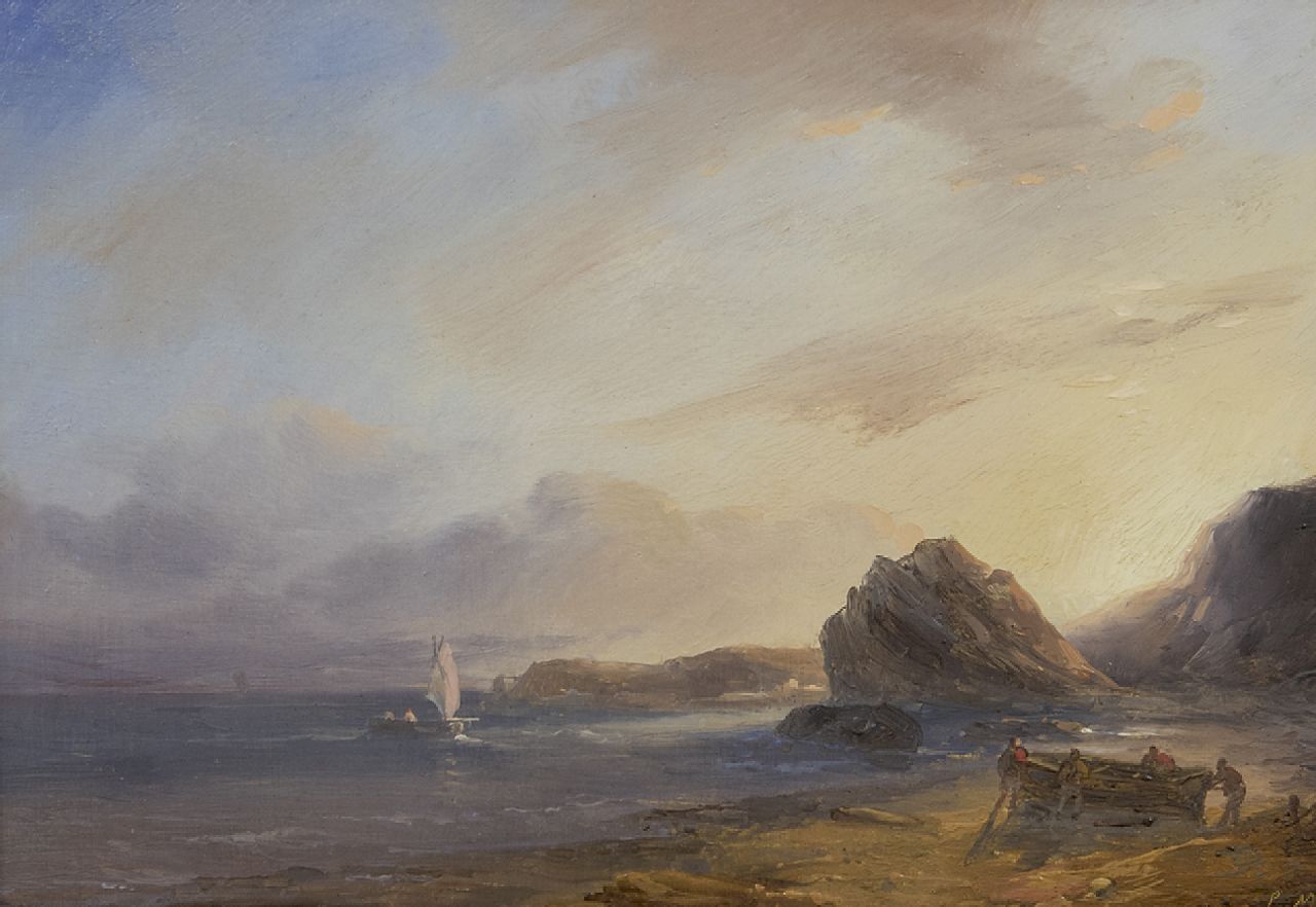 Meijer J.H.L.  | Johan Hendrik 'Louis' Meijer | Paintings offered for sale | Rocky coast, oil on panel 20.0 x 29.0 cm, gesigneerd rechtsonder met monogram