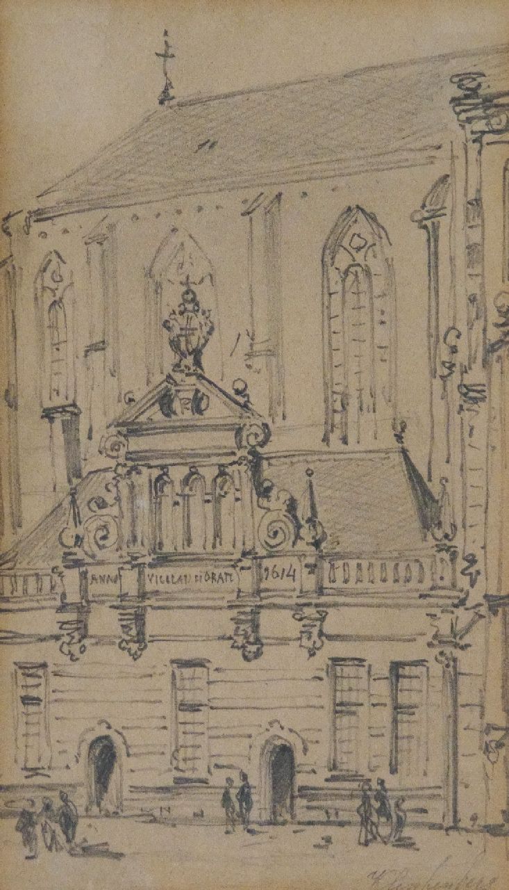 Klinkenberg J.C.K.  | Johannes Christiaan Karel Klinkenberg | Watercolours and drawings offered for sale | The Sint-Michaëlskerk with the Hoofdwacht in Zwolle, drawing on paper 9.0 x 15.0 cm, signed l.r.