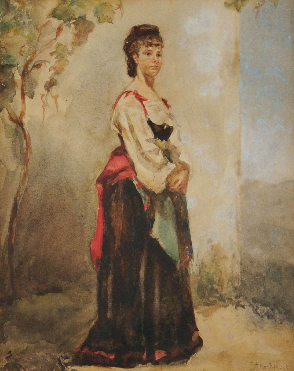 Stroebel J.A.B. | Johannes Anthonie Balthasar Stroebel, Italienne, watercolour on paper 28.7 x 22.5 cm, signed l.r. Stroebel J.A.B. | Johannes Anthonie Balthasar Stroebel, Italienne, watercolour on paper 28.7 x 22.5 cm, signed l.r.