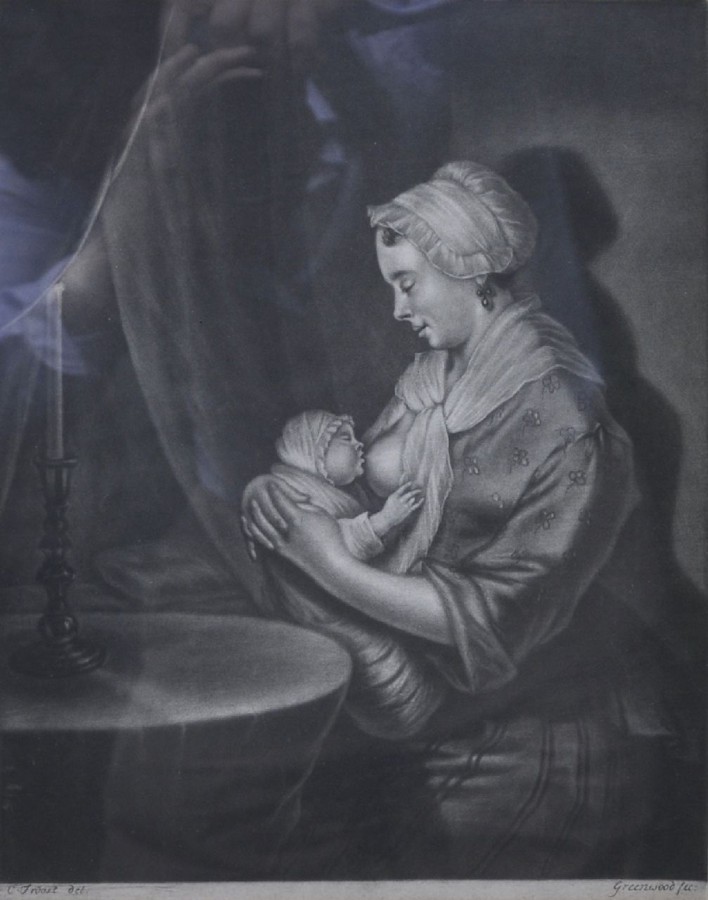 Onbekend (C.L.A. V/D M)  | Onbekend, Nursing mother (after Cornelis Troost), etching on paper 28.5 x 22.8 cm