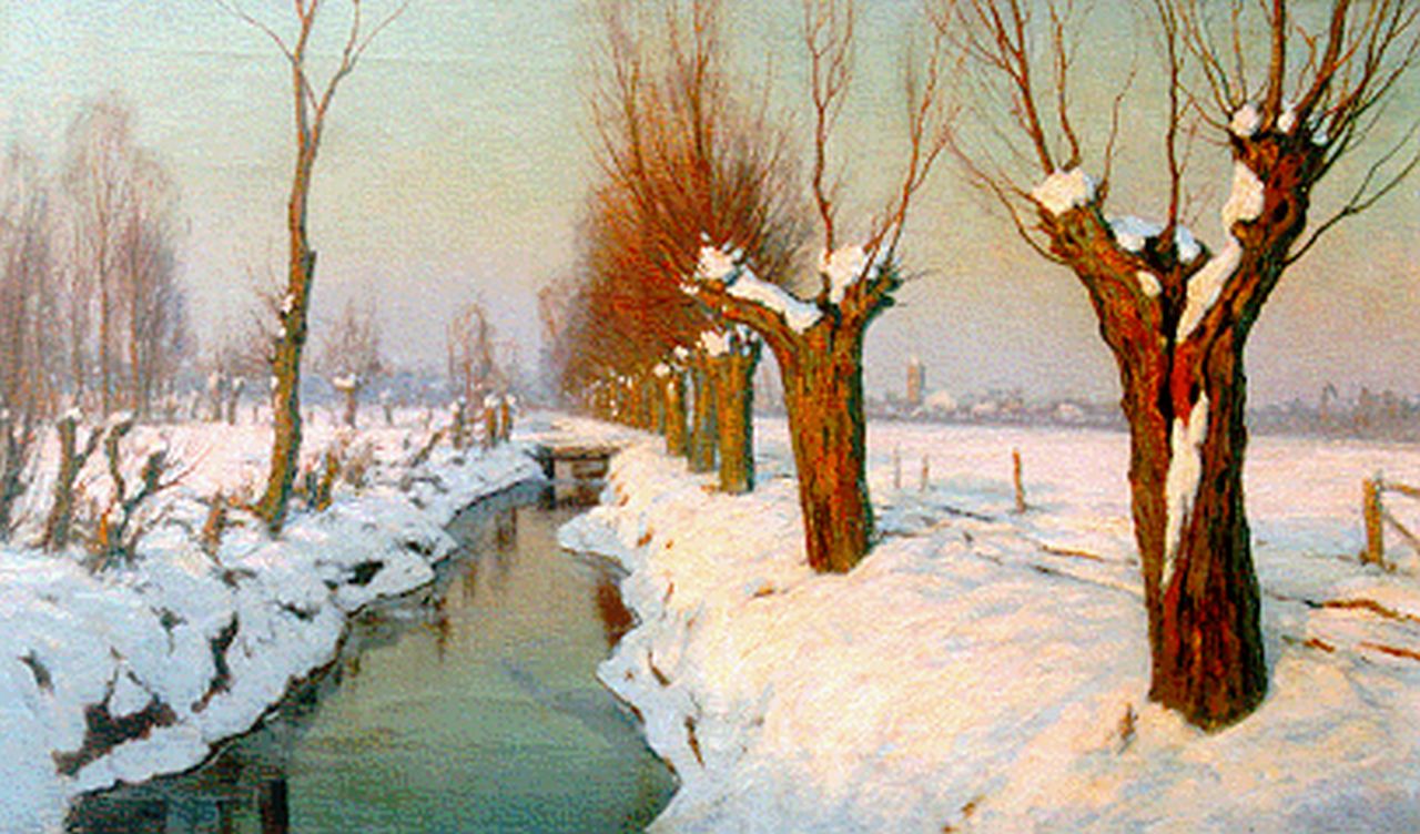 Meijer J.  | Johannes 'Johan' Meijer, A winter landscape at dawn, oil on canvas 60.4 x 100.5 cm, signed l.r.