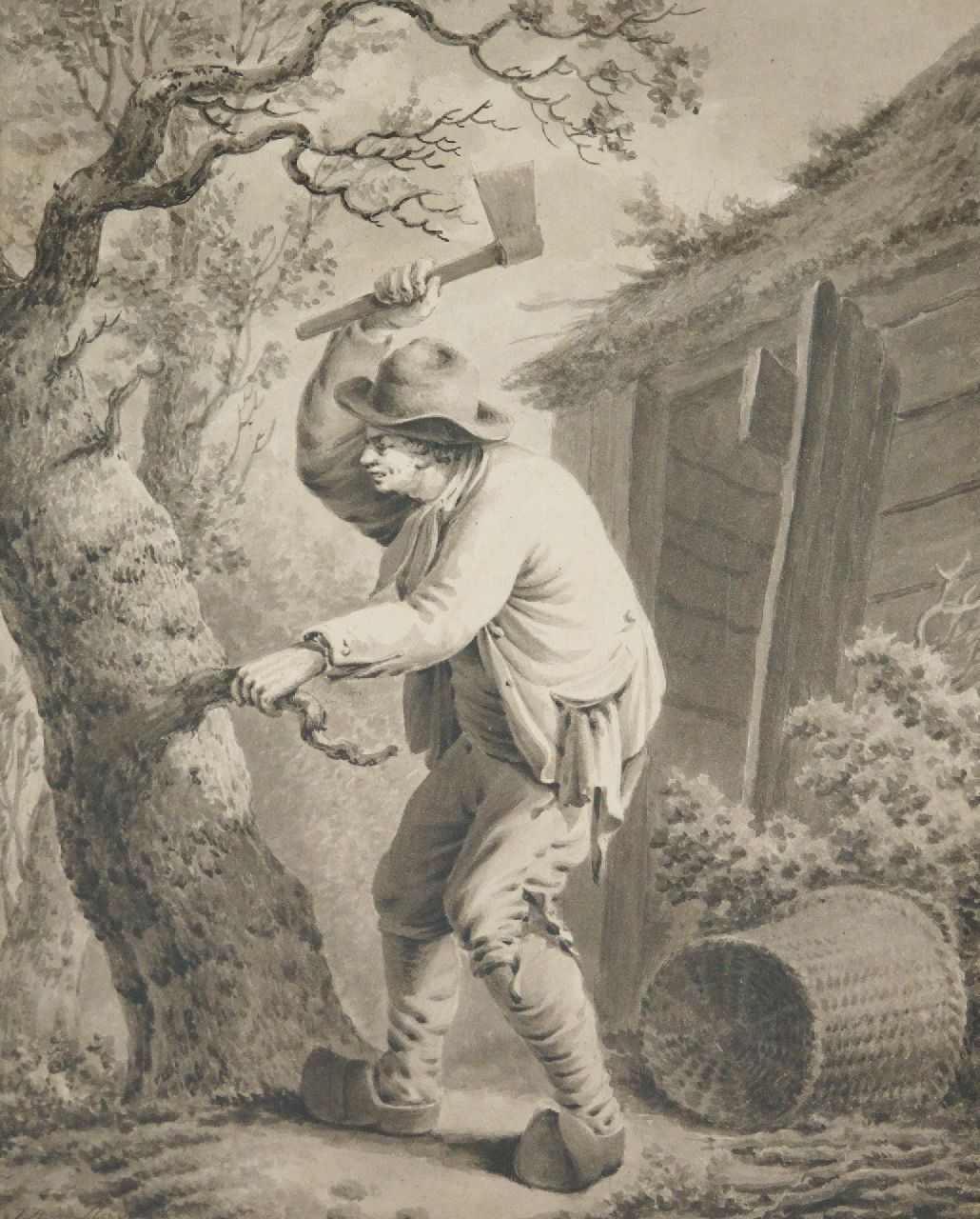 Johannes van der Heijden | Lumberjack, washed ink on paper, 28.7 x 23.1 cm, signed l.l. and dated 1842