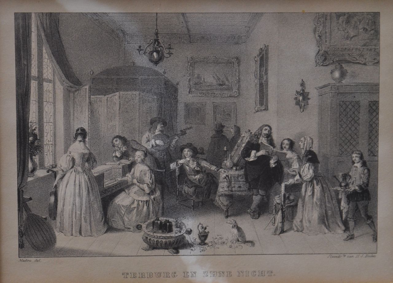 Madou J.P.  | Jean Baptiste Madou, Gerard Ter Borch and his wife Geertruid, etching on paper 12.0 x 17.0 cm