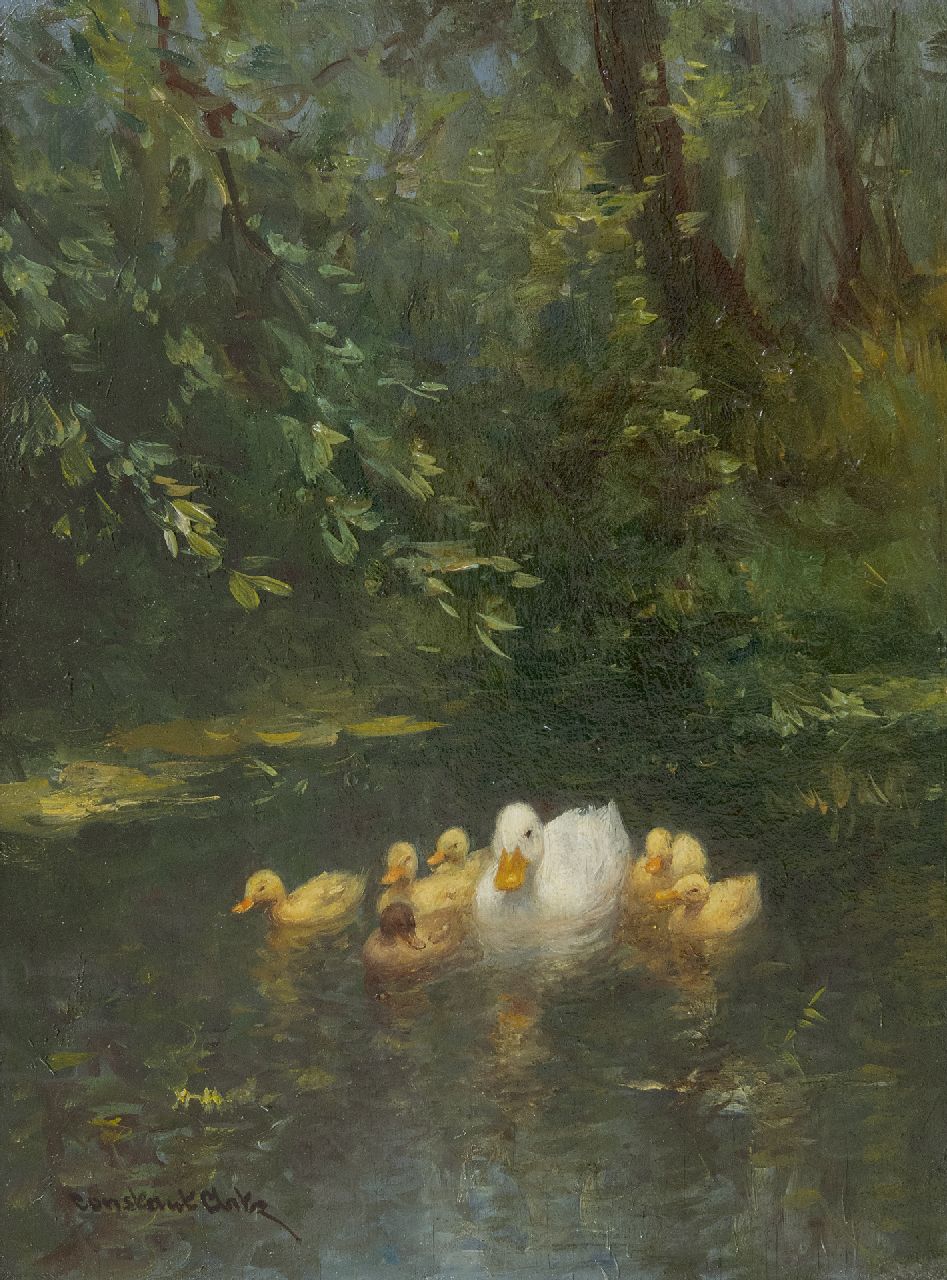 Artz C.D.L.  | 'Constant' David Ludovic Artz, A duck and ducklings in the water, oil on panel 24.0 x 17.9 cm, signed l.l.
