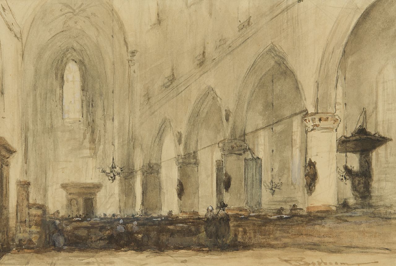 Bosboom J.  | Johannes Bosboom, Kircheninnenraum, watercolour on paper 13.0 x 19.2 cm, signed l.r.