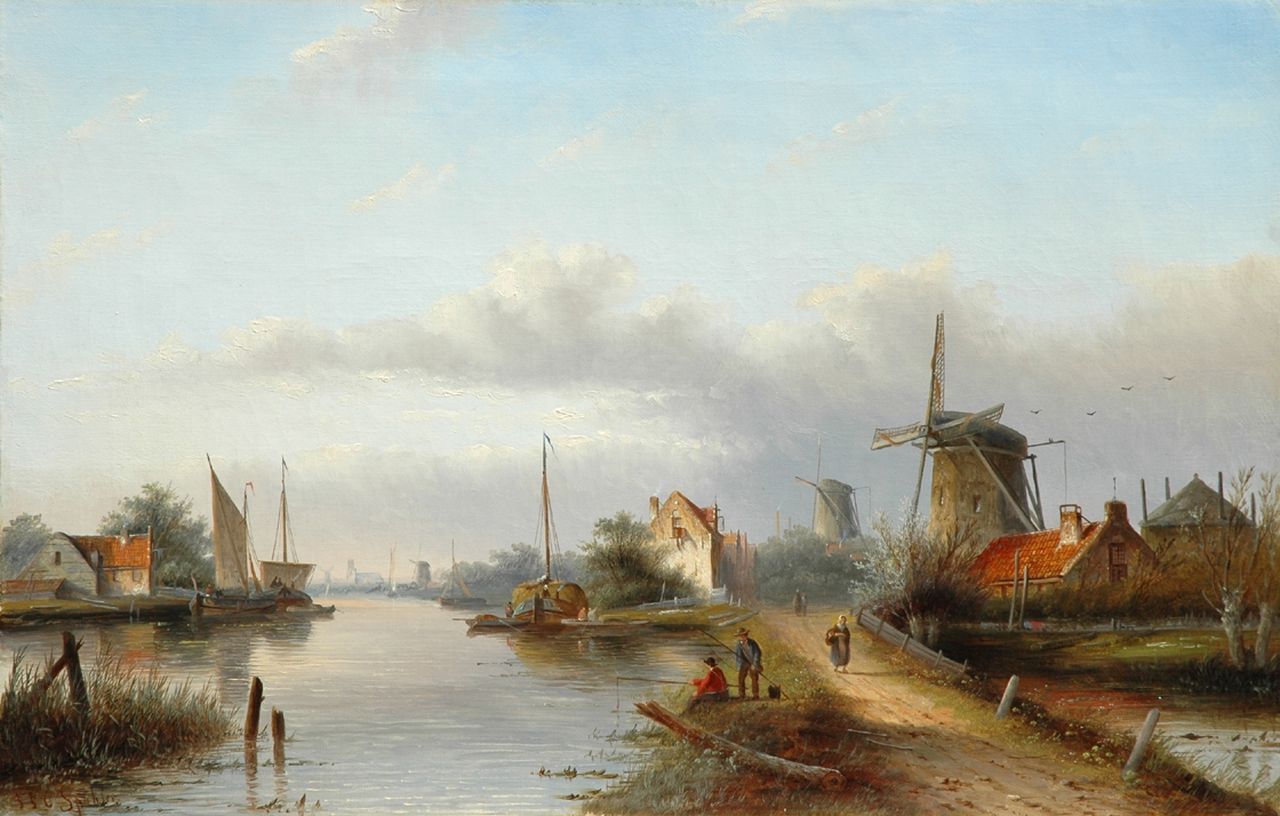Spohler J.J.C.  | Jacob Jan Coenraad Spohler, Summer landscape in Holland, oil on canvas 42.8 x 66.4 cm, signed l.l.