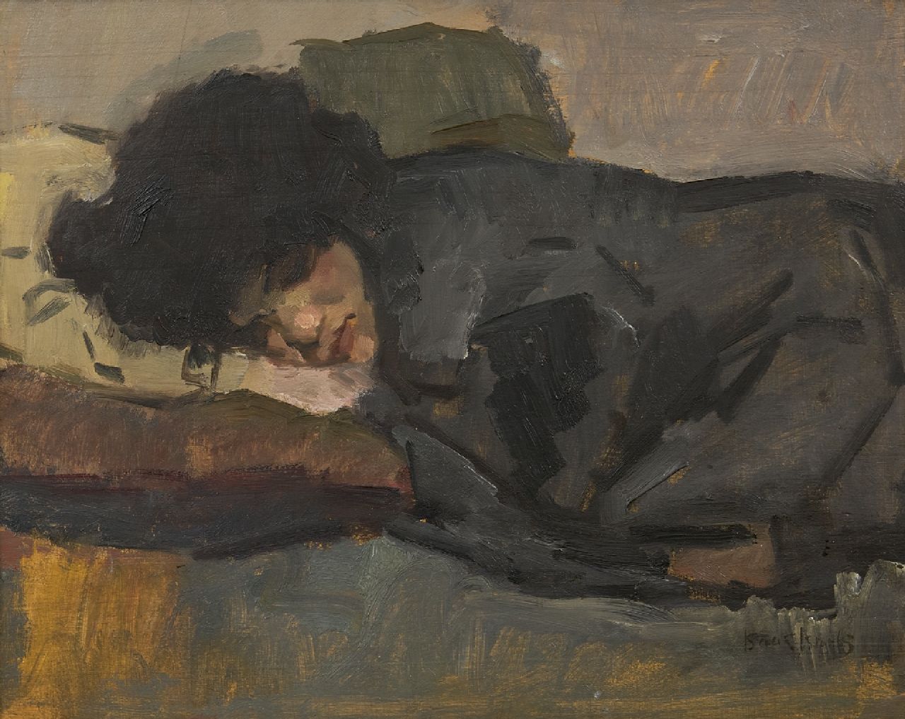 Israels I.L.  | 'Isaac' Lazarus Israels, Sleeping woman, oil on panel 32.5 x 41.0 cm, signed r.b.