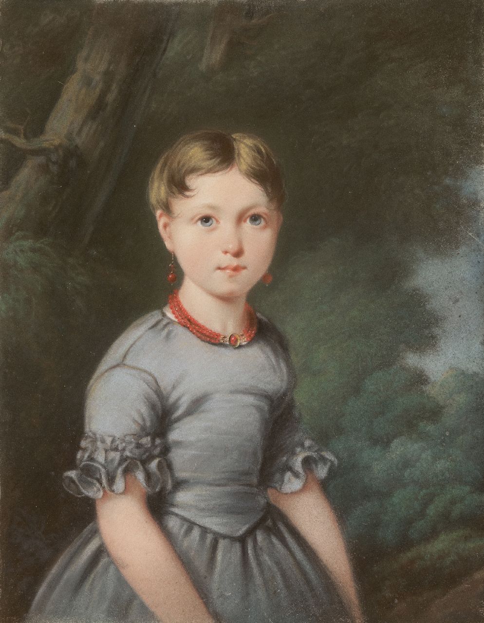 Daiwaille J.A.  | Jean Augustin Daiwaille | Watercolours and drawings offered for sale | Portrait of a girl in a blue dress, presumably Maria Louisa Engelman (1 from 4 portraits), pastel on paper 40.3 x 32.2 cm