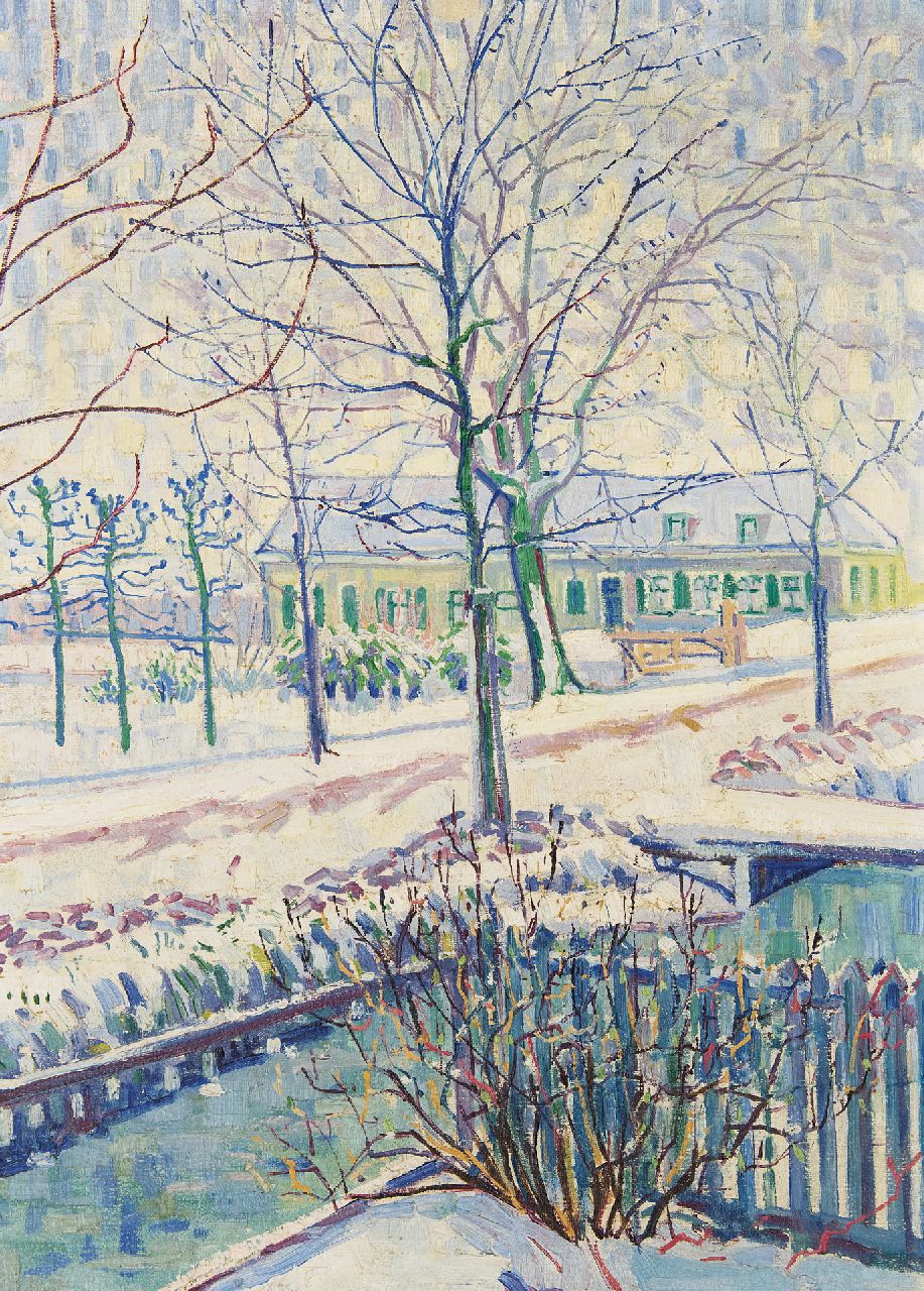 Schuhmacher W.G.C.  | Wijtze Gerrit Carel 'Wim' Schuhmacher | Paintings offered for sale | Snow landscape near Hillegersberg, Rotterdam, oil on canvas 80.4 x 57.8 cm, painted ca. 1915