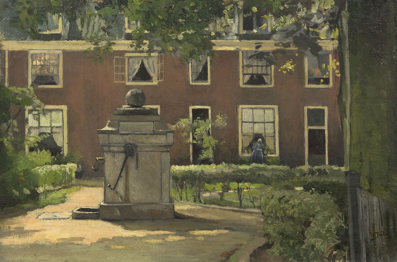 Tholen W.B.  | Willem Bastiaan Tholen, A sunny courtyard, oil on canvas 40.1 x 60.7 cm, signed l.r.