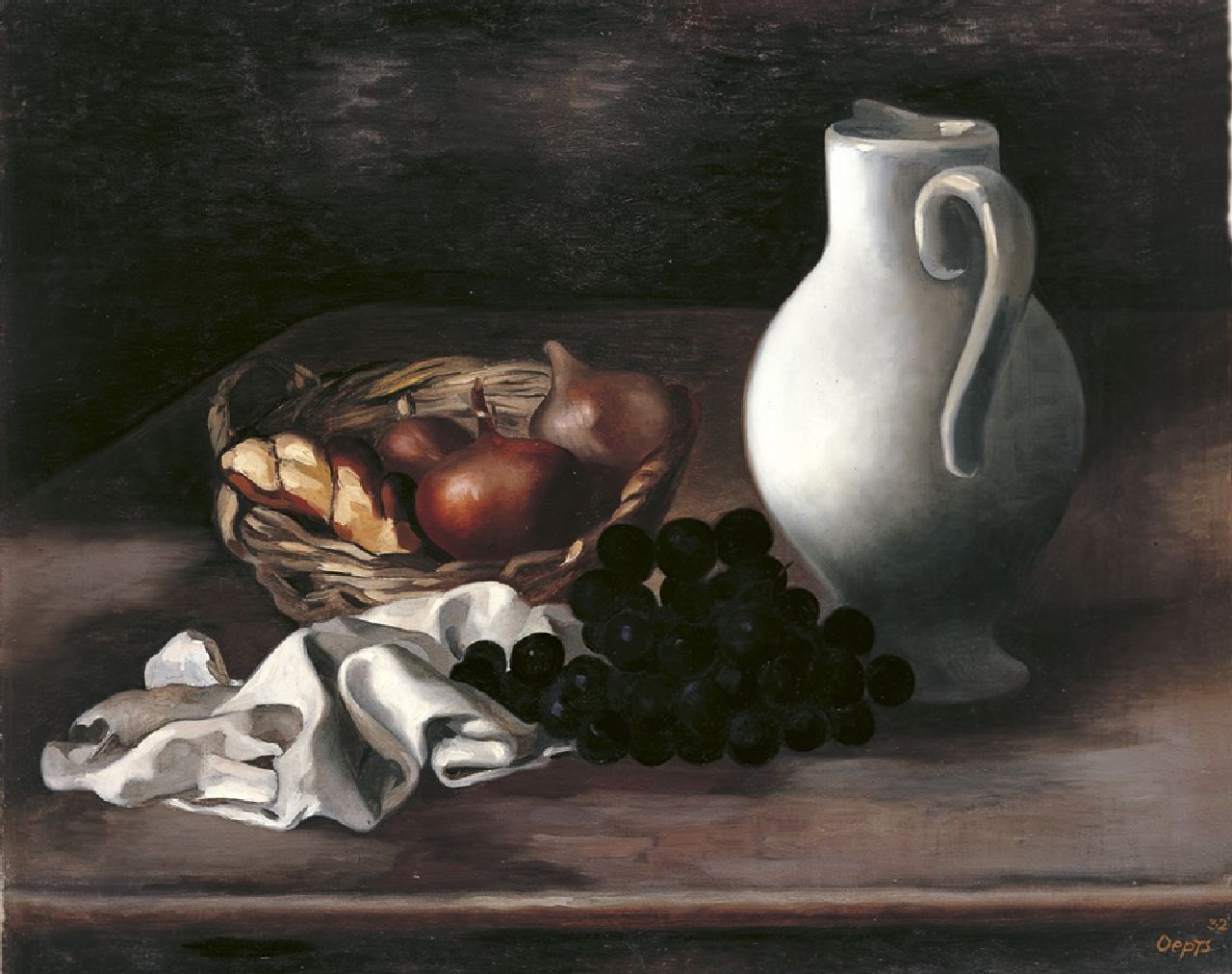 Wim Oepts | A still life with onions in a basket and a white jug, oil on canvas, 50.8 x 61.7 cm, signed l.r. and dated '32