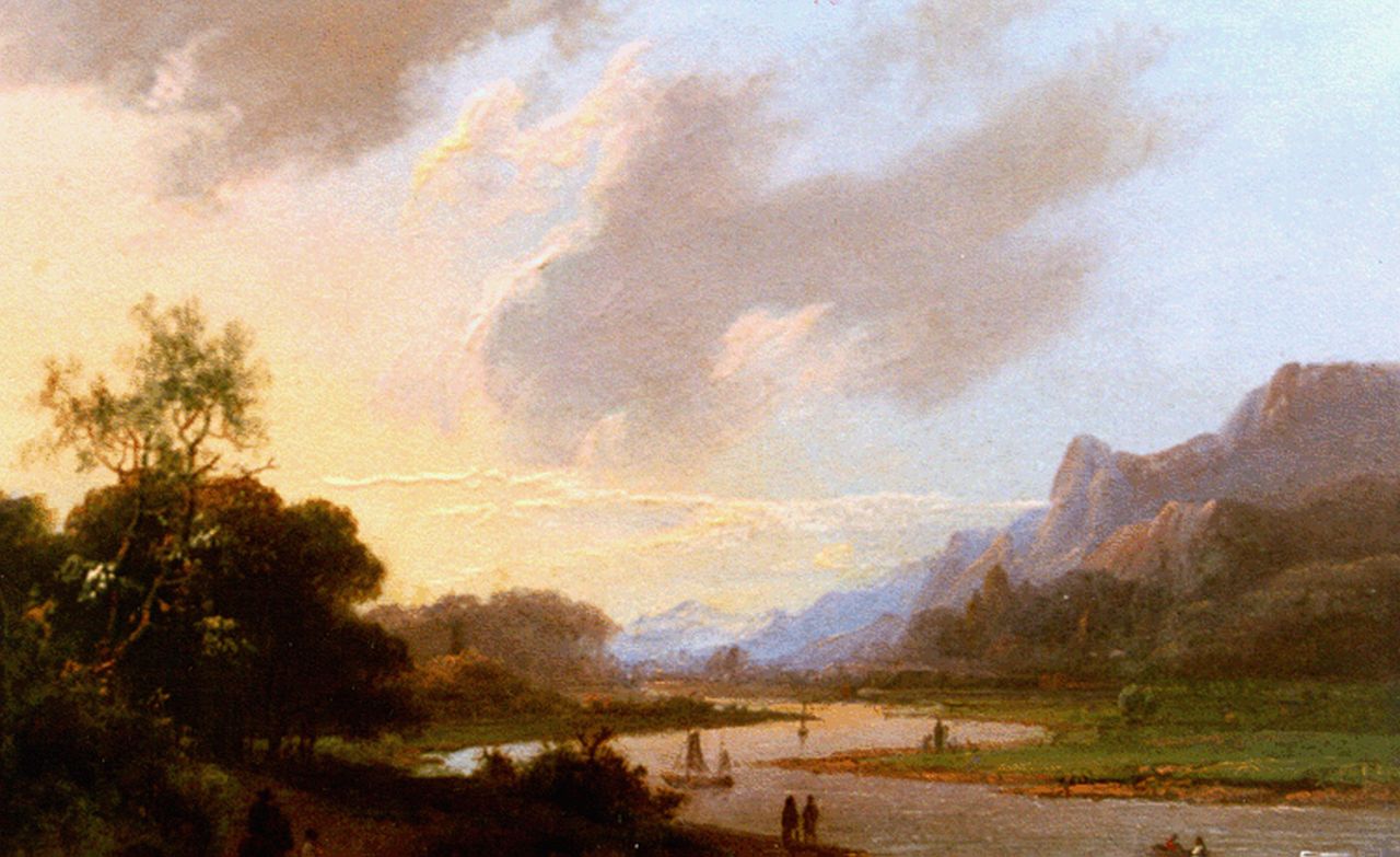 Koekkoek I M.A.  | Marinus Adrianus Koekkoek I, An extensive river landscape, Germany, oil on panel 13.0 x 17.8 cm, signed l.r. with initials and dated 1850