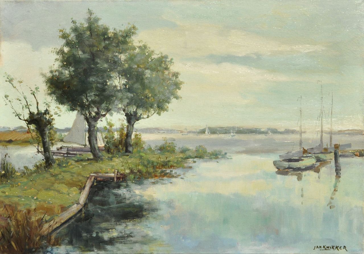 Knikker sr. J.S.  | 'Jan' Simon Knikker sr., Sailing boats on the Loosdrechtse Plassen, oil on canvas 50.2 x 69.7 cm, signed l.r.
