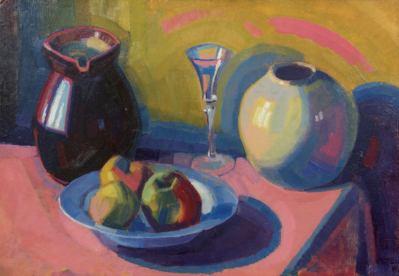 Koning R.  | Roeland Koning, Still life with a plate with apples, oil on panel 49.6 x 71.0 cm, signed l.r. partly and dated '19