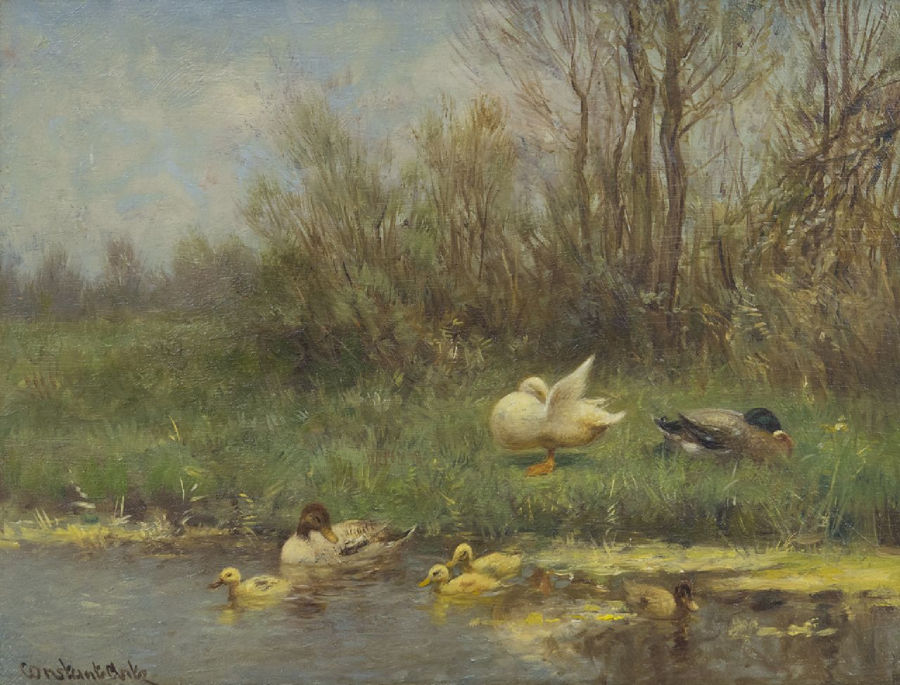 Artz C.D.L.  | 'Constant' David Ludovic Artz | Paintings offered for sale | Ducks and ducklings on a river bank, oil on panel 18.1 x 23.9 cm, signed l.l. and without frame