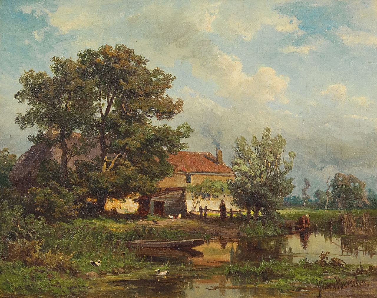 Borselen J.W. van | Jan Willem van Borselen, Farm by the water, oil on panel 14.8 x 18.9 cm, signed l.r.