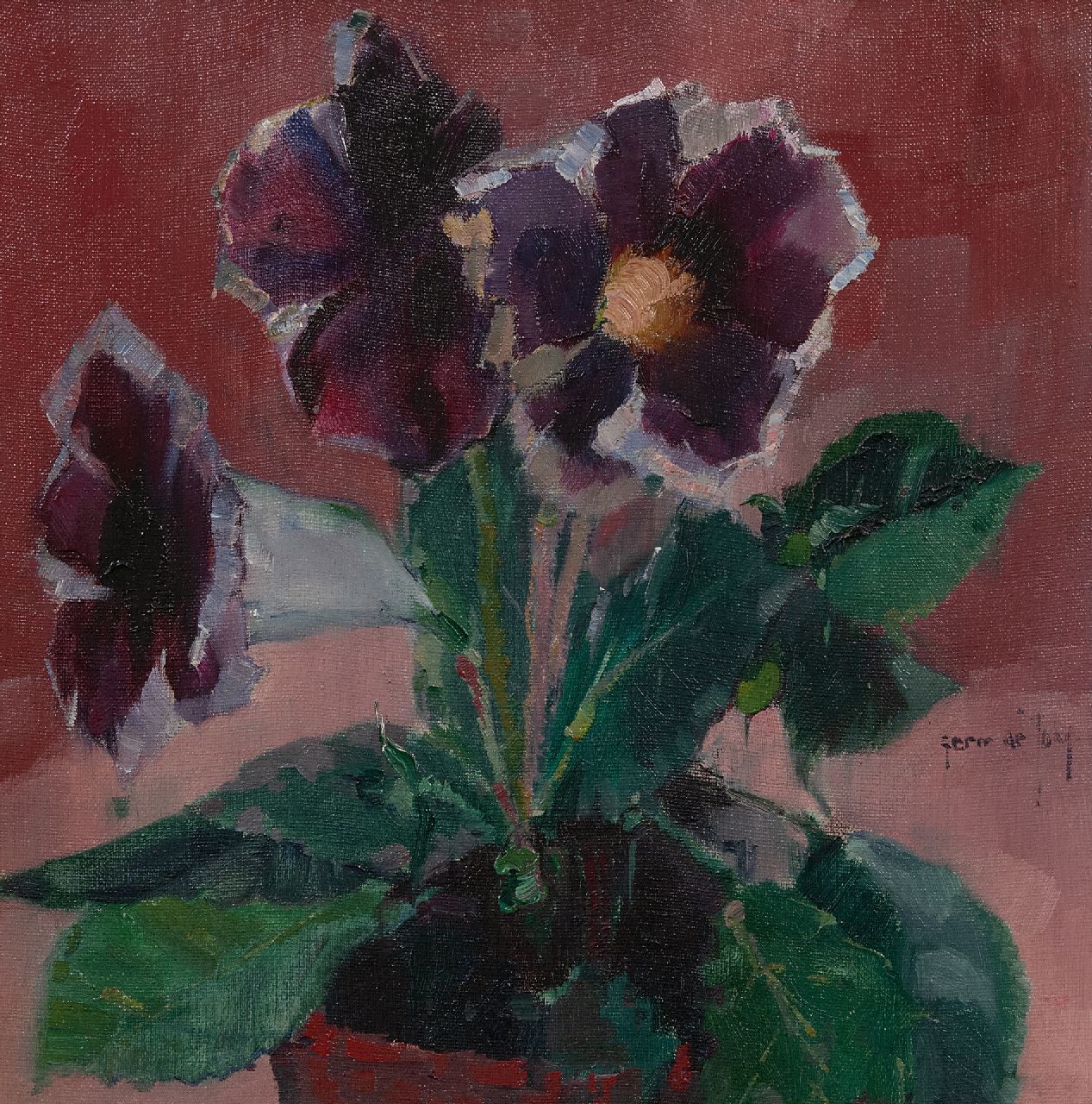 Jong G. de | Gerben 'Germ' de Jong | Paintings offered for sale | Gloksinia in bloom, oil on canvas 30.5 x 30.2 cm, signed c.r.