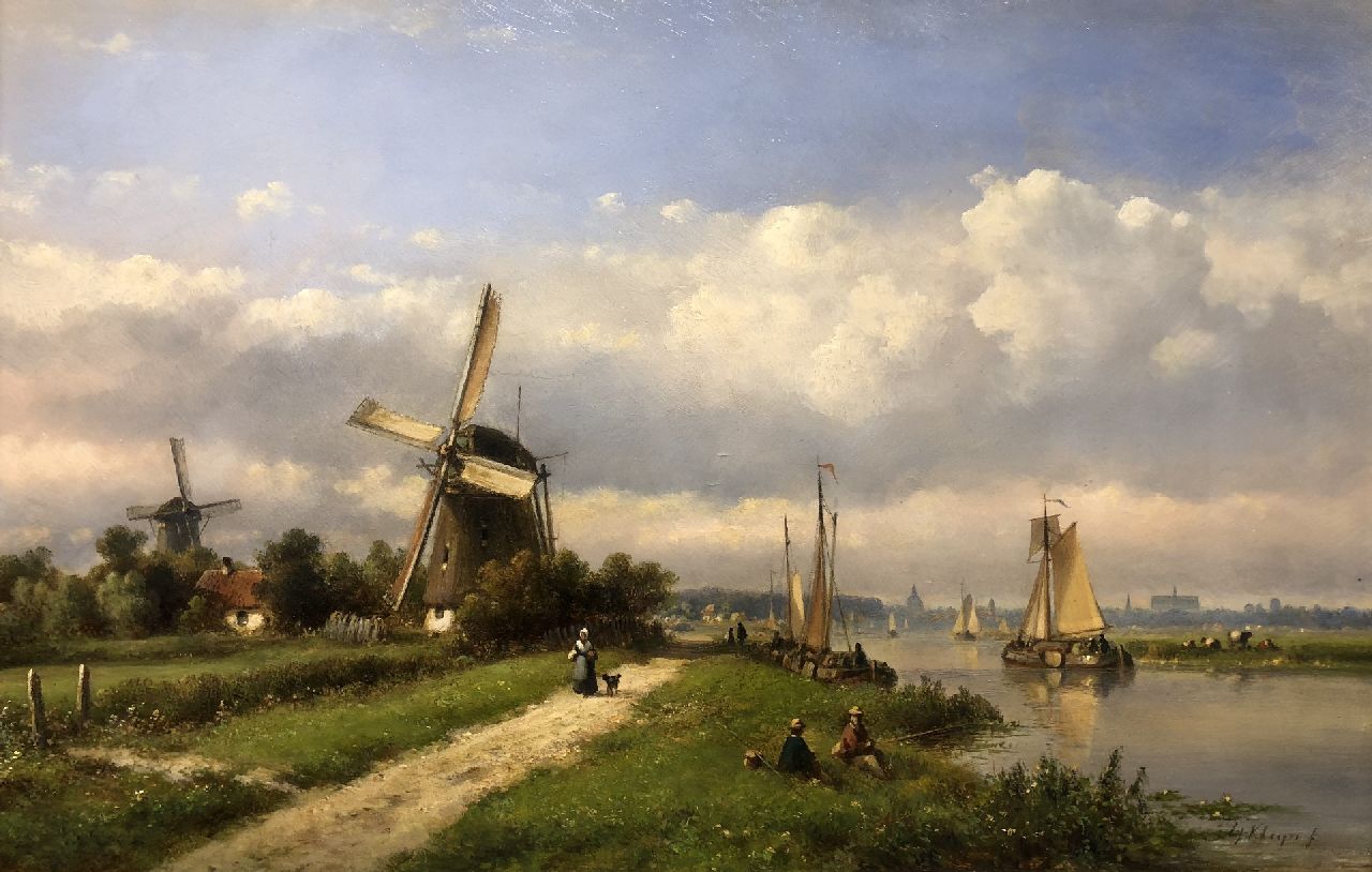 Kleijn L.J.  | Lodewijk Johannes Kleijn, A Dutch river scene with sailing vessels, oil on panel 33.5 x 52.2 cm, signed l.r.
