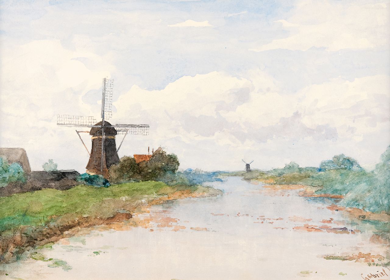 Gabriel P.J.C.  | Paul Joseph Constantin 'Constan(t)' Gabriel | Watercolours and drawings offered for sale | View on the Proosdijer windmill on the river Winkel, watercolour on paper 36.1 x 53.3 cm, signed l.r.