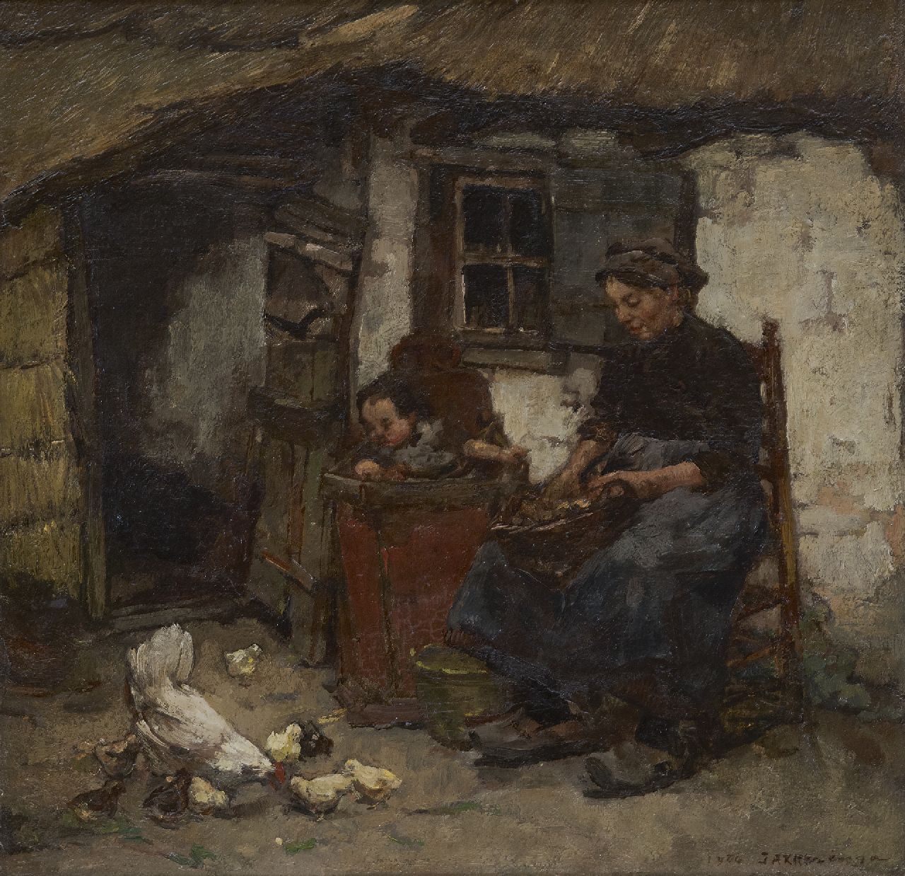 Akkeringa J.E.H.  | 'Johannes Evert' Hendrik Akkeringa | Paintings offered for sale | A summer farmyard, Heeze, oil on canvas laid down on panel 34.9 x 36.3 cm, signed l.r. and dated 1904