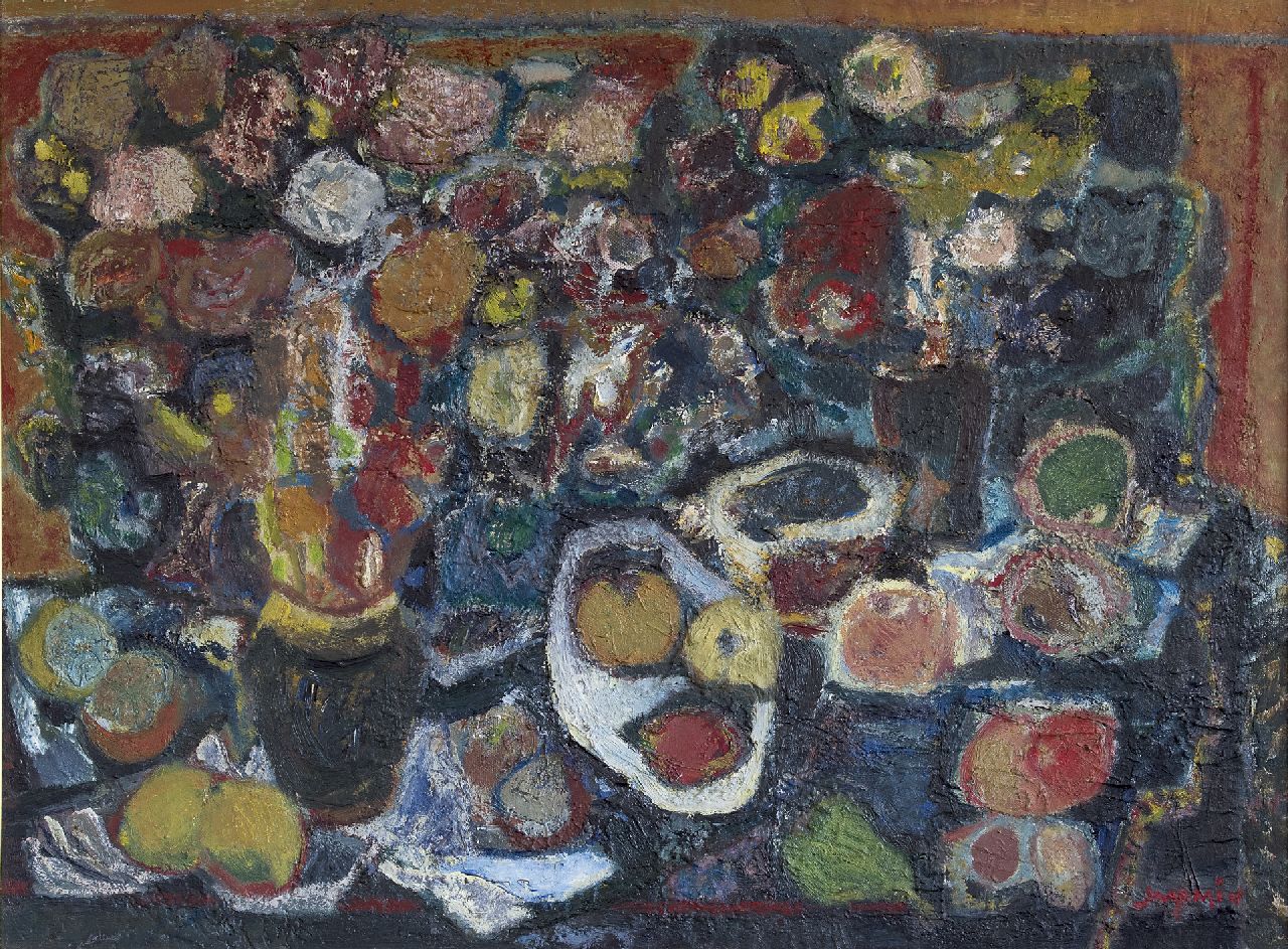 Min J.  | Jacob 'Jaap' Min | Paintings offered for sale | Still life with fruit and flowers, oil on canvas 75.0 x 100.0 cm, signed l.r.