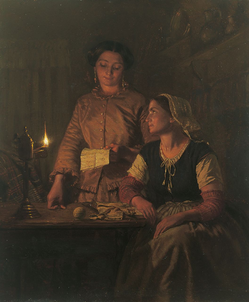 Pieter Willem Sebes | The important letter, oil on panel, 46.4 x 39.1 cm, signed l.l. and painted 1858