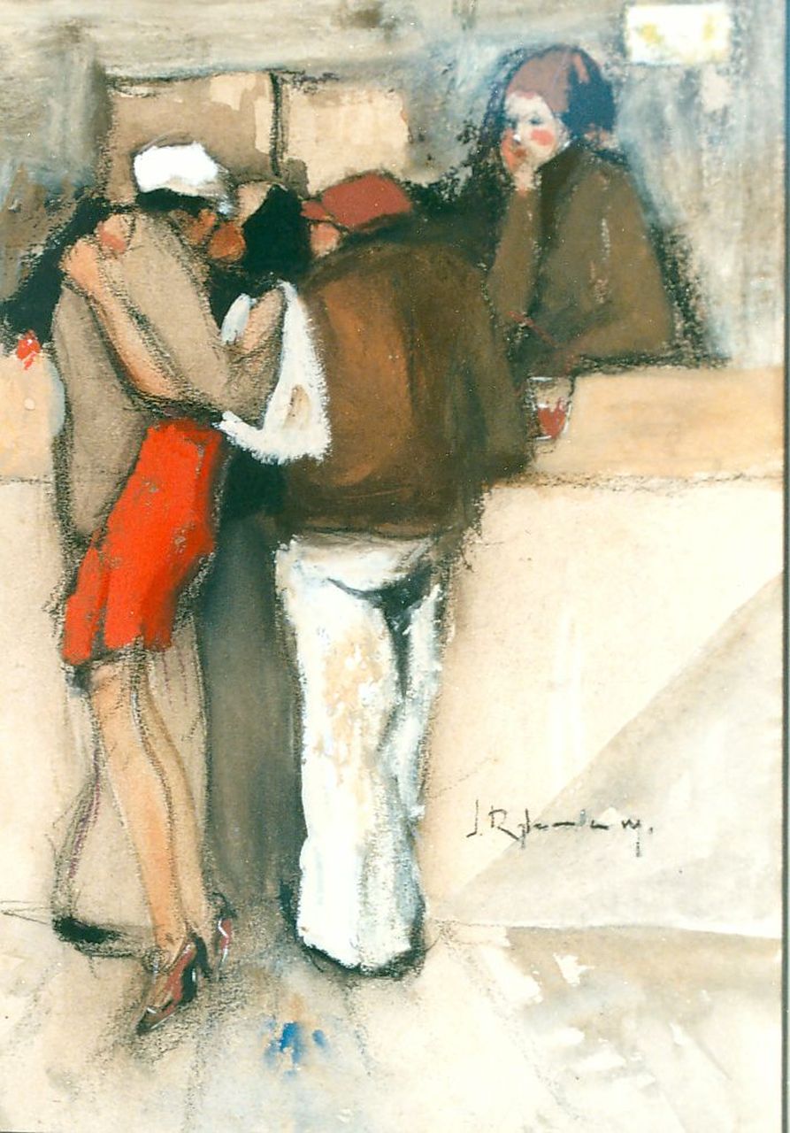 Rijlaarsdam J.  | Jan Rijlaarsdam, Men in a pub, mixed media on paper 29.0 x 19.6 cm, signed m.r.