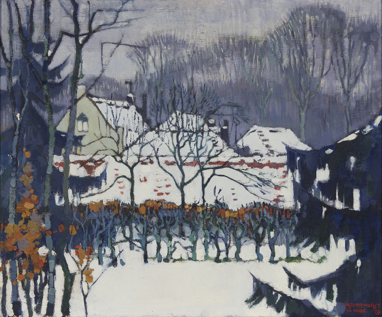 Verhorst A.J.  | Andreas Jacobus 'André J.' Verhorst, A winter garden, oil on canvas 55.2 x 66.3 cm, signed l.r. and dated 20 febr. '19