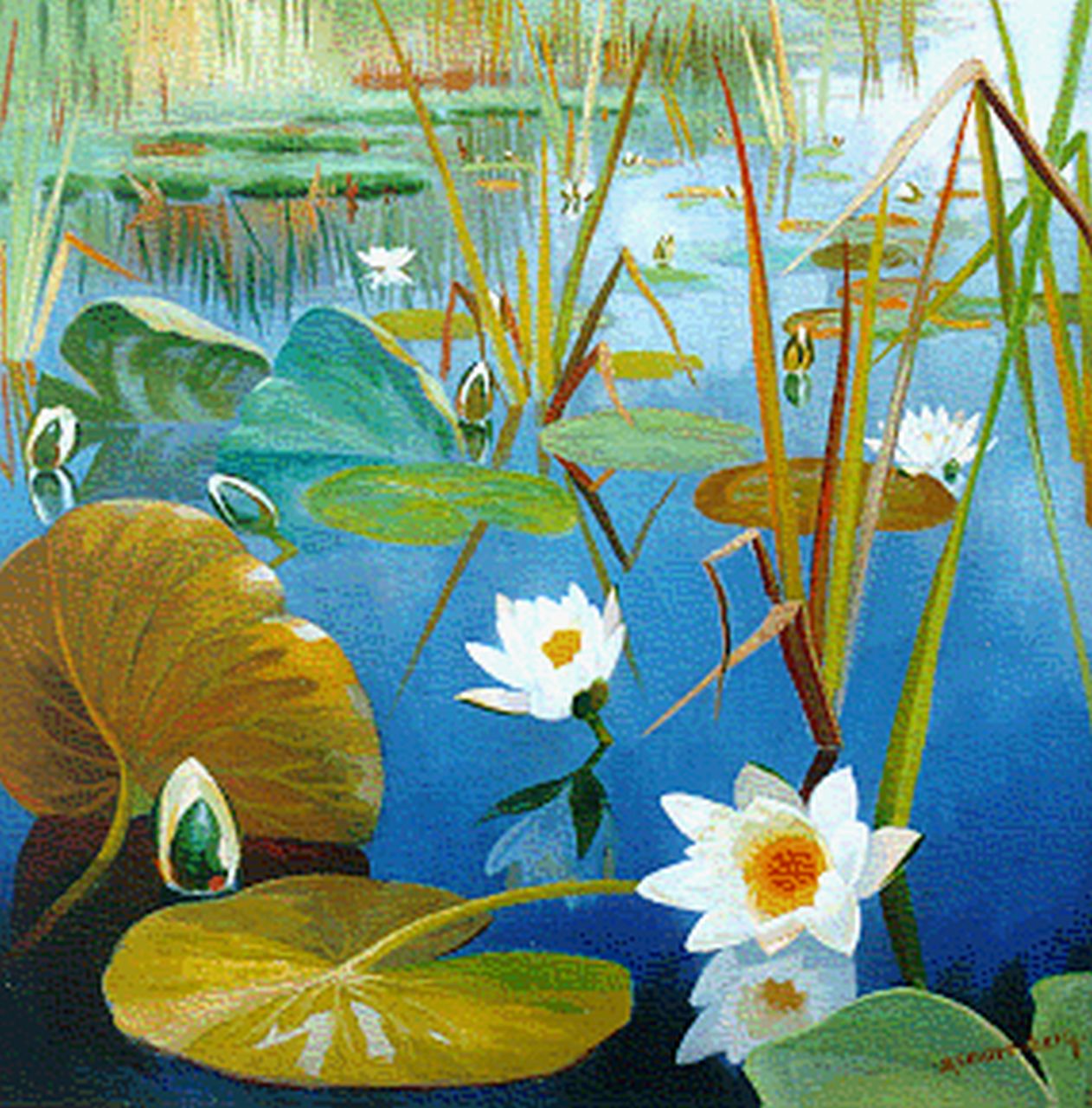 Smorenberg D.  | Dirk Smorenberg, Waterlilies, oil on canvas 45.4 x 45.5 cm, signed l.r.