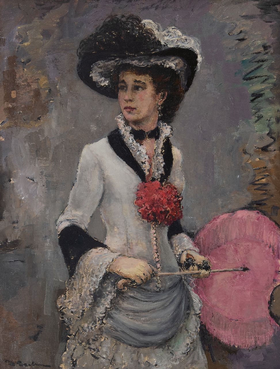 Piet Rezelman | Elegant lady with hat, oil on panel, 67.4 x 52.0 cm, signed l.l.