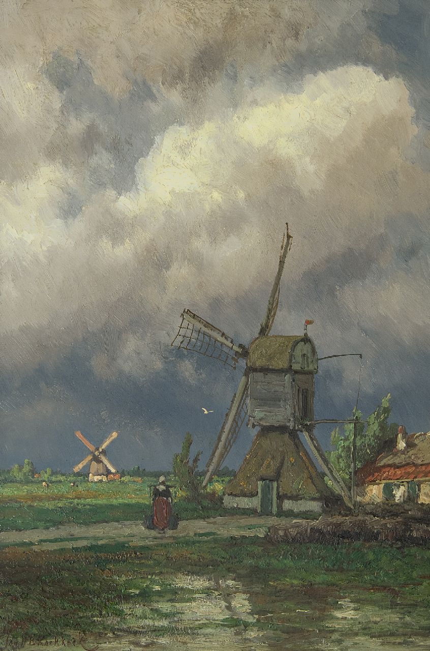 Koekkoek J.H.B.  | Johannes Hermanus Barend 'Jan H.B.' Koekkoek | Paintings offered for sale | Mills in the polder near Kortenhoef, oil on panel 49.5 x 33.0 cm, signed l.l.