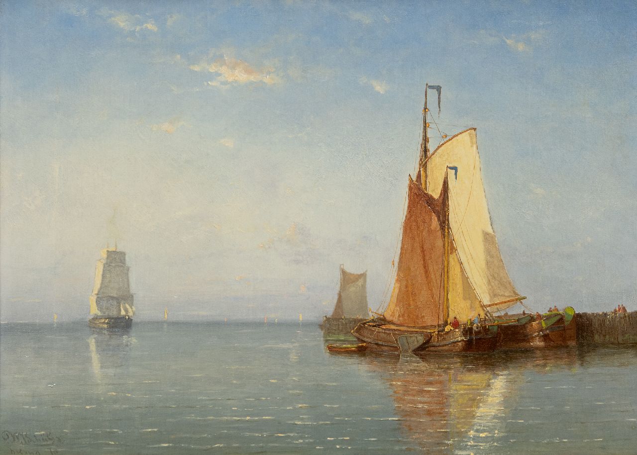Schütz W.J.  | Willem Johannes Schütz, Moored flatboats, oil on canvas 42.3 x 58.8 cm, signed l.l. and dated '78