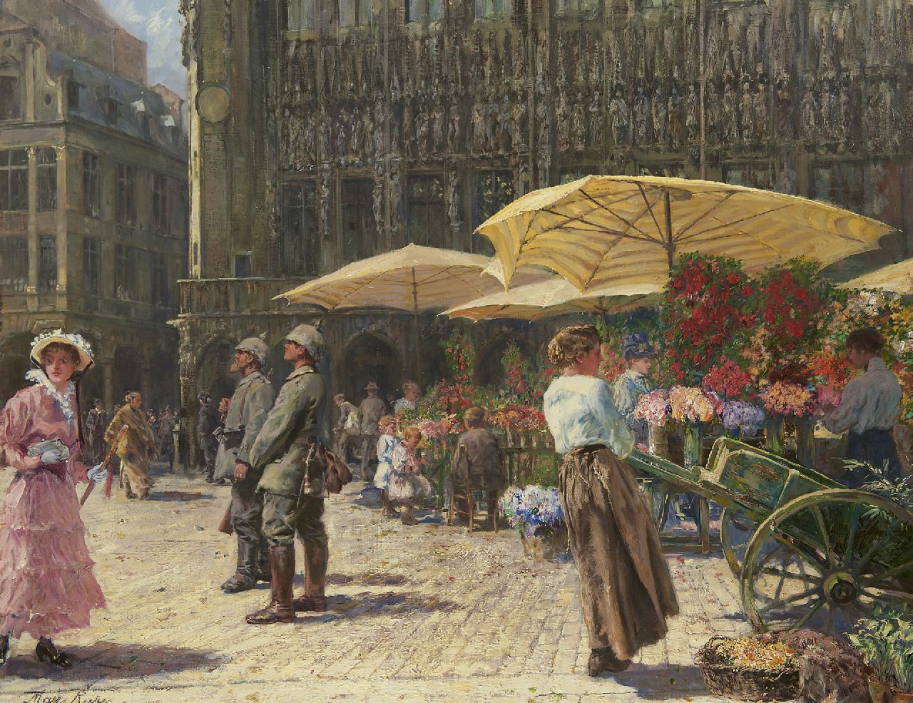 Rabes M.F.F.  | 'Max' Friedrich Ferdinand Rabes, Flower market in Brussels, oil on canvas 80.2 x 100.2 cm, signed l.l.