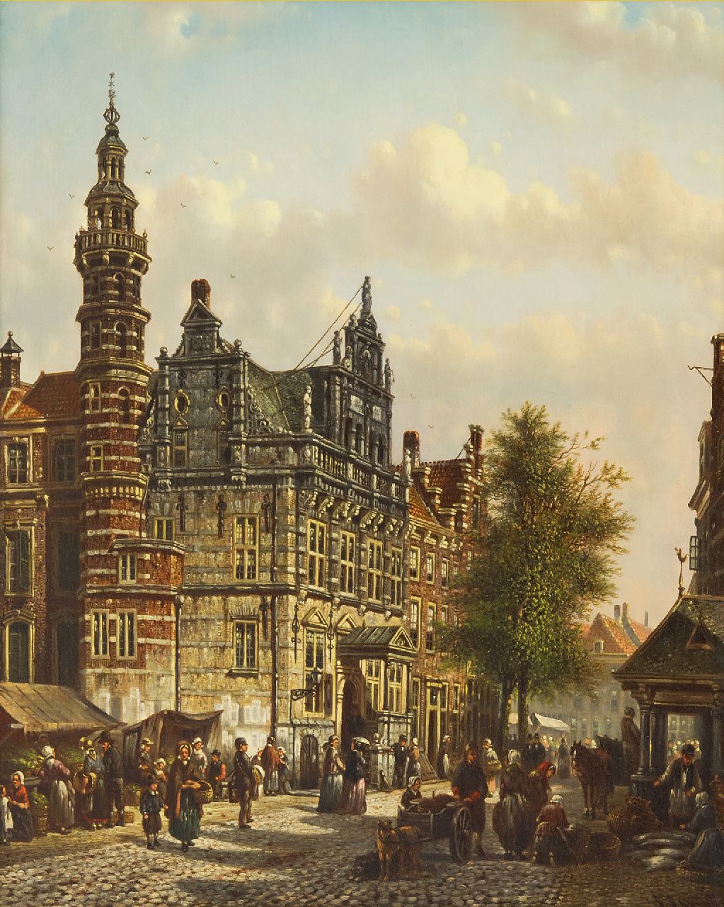 Spohler J.F.  | Johannes Franciscus Spohler | Paintings offered for sale | The Old City Hall of The Hague on the Groenmarkt, oil on panel 40.0 x 32.9 cm, signed l.r.