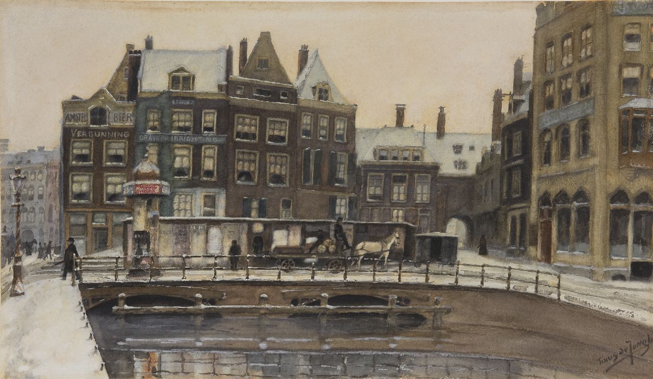 Jongh M.J. de | Martinus Johannes 'Tinus' de Jongh, The Rokin in Amsterdam, in winter, watercolour on paper 34.6 x 61.0 cm, signed l.r. and painted ca. 1910