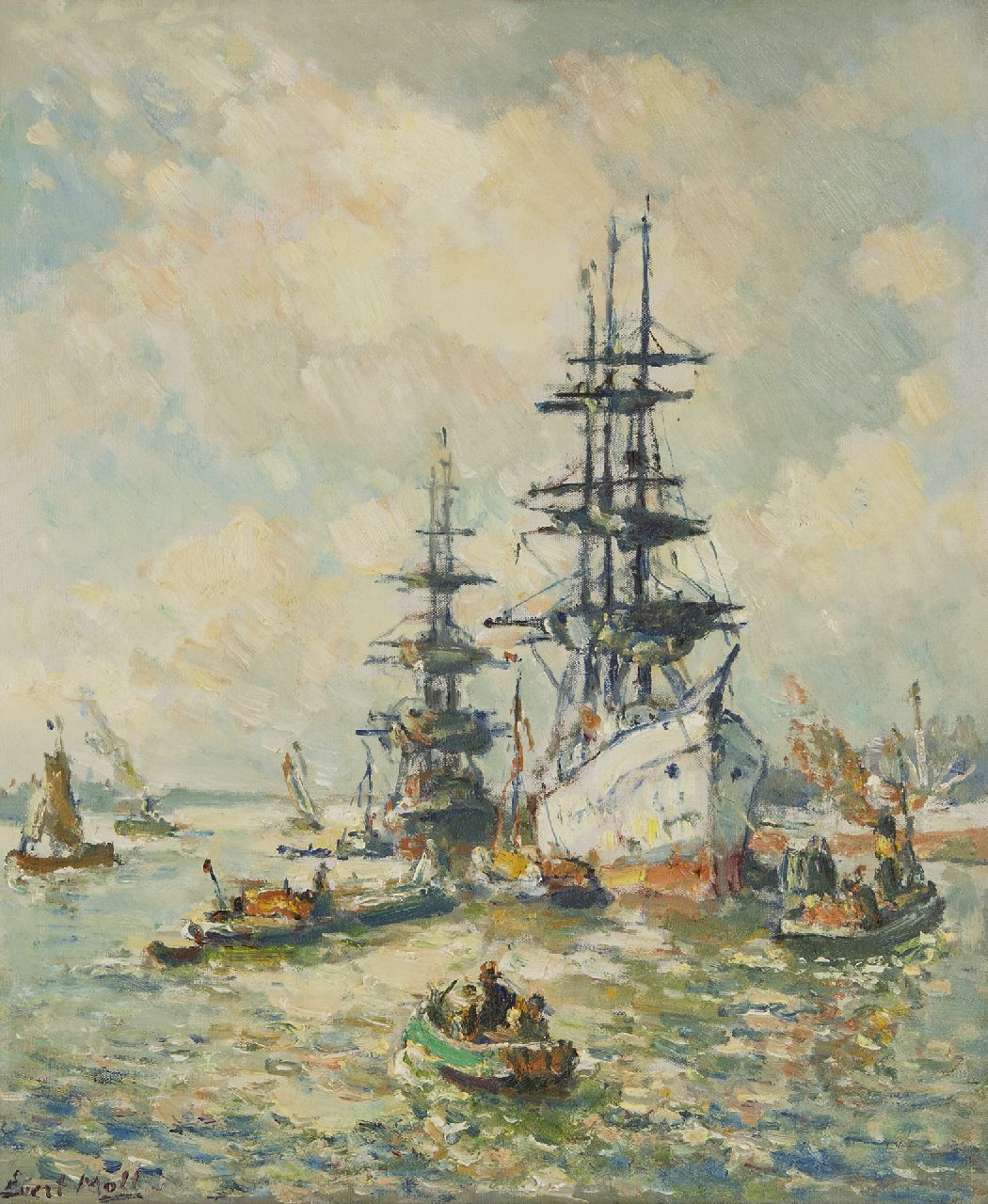 Moll E.  | Evert Moll | Paintings offered for sale | Three-masters in the Rotterdam harbour, oil on canvas 60.2 x 50.2 cm, signed l.l.