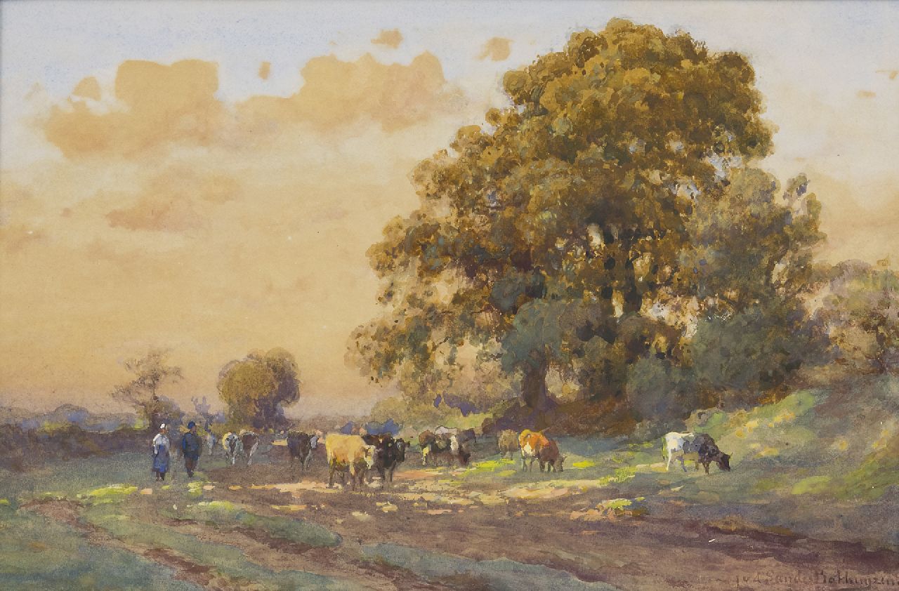 Sande Bakhuyzen J.J. van de | Julius Jacobus van de Sande Bakhuyzen | Watercolours and drawings offered for sale | Early summer morning in Drenthe, watercolour on paper 34.0 x 52.0 cm, signed l.r.