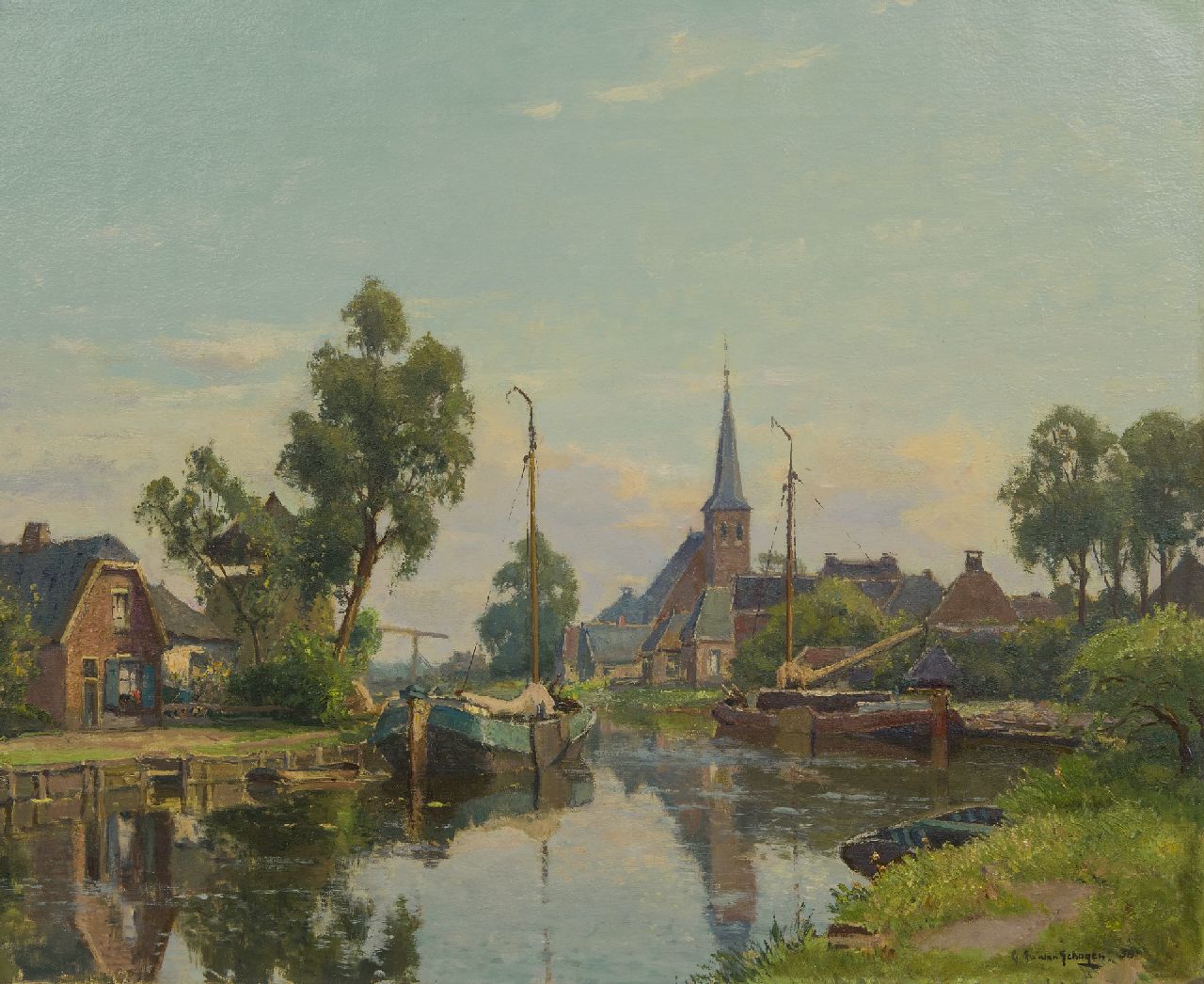Schagen G.F. van | Gerbrand Frederik van Schagen, A view of Wartena, Friesland, oil on canvas 70.7 x 86.2 cm, signed l.r. and dated '38