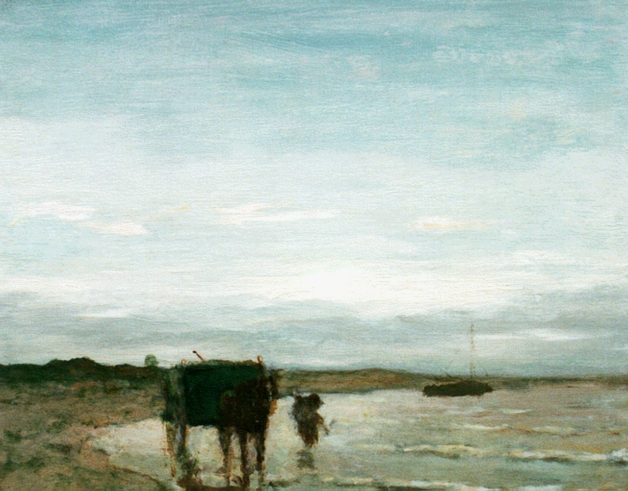 Weissenbruch H.J.  | Hendrik Johannes 'J.H.' Weissenbruch, Shell-gatherer on the beach, oil on canvas 37.5 x 46.0 cm, signed l.l.