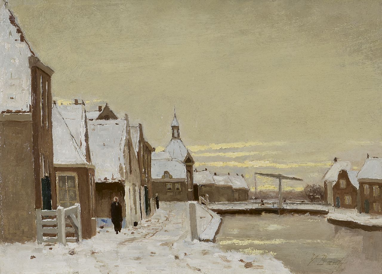Bauffe V.  | Victor Bauffe | Paintings offered for sale | Leidschendam in winter with a drawbridge, oil on canvas 25.3 x 35.7 cm, signed l.r.