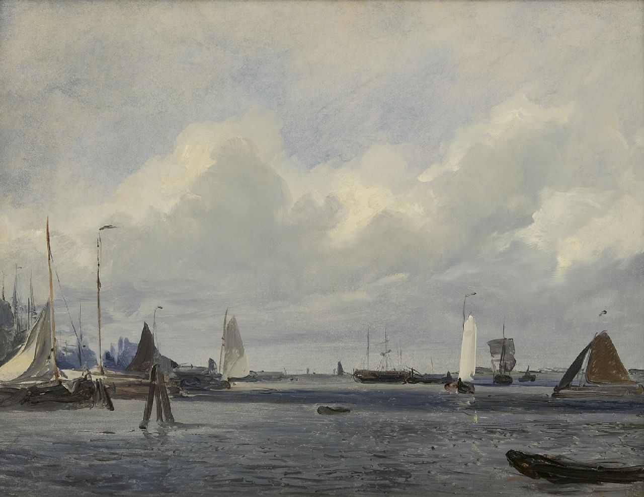 Deventer W.A. van | 'Willem' Anthonie van Deventer | Paintings offered for sale | A harbour view, oil on painter's board 33.4 x 43.4 cm