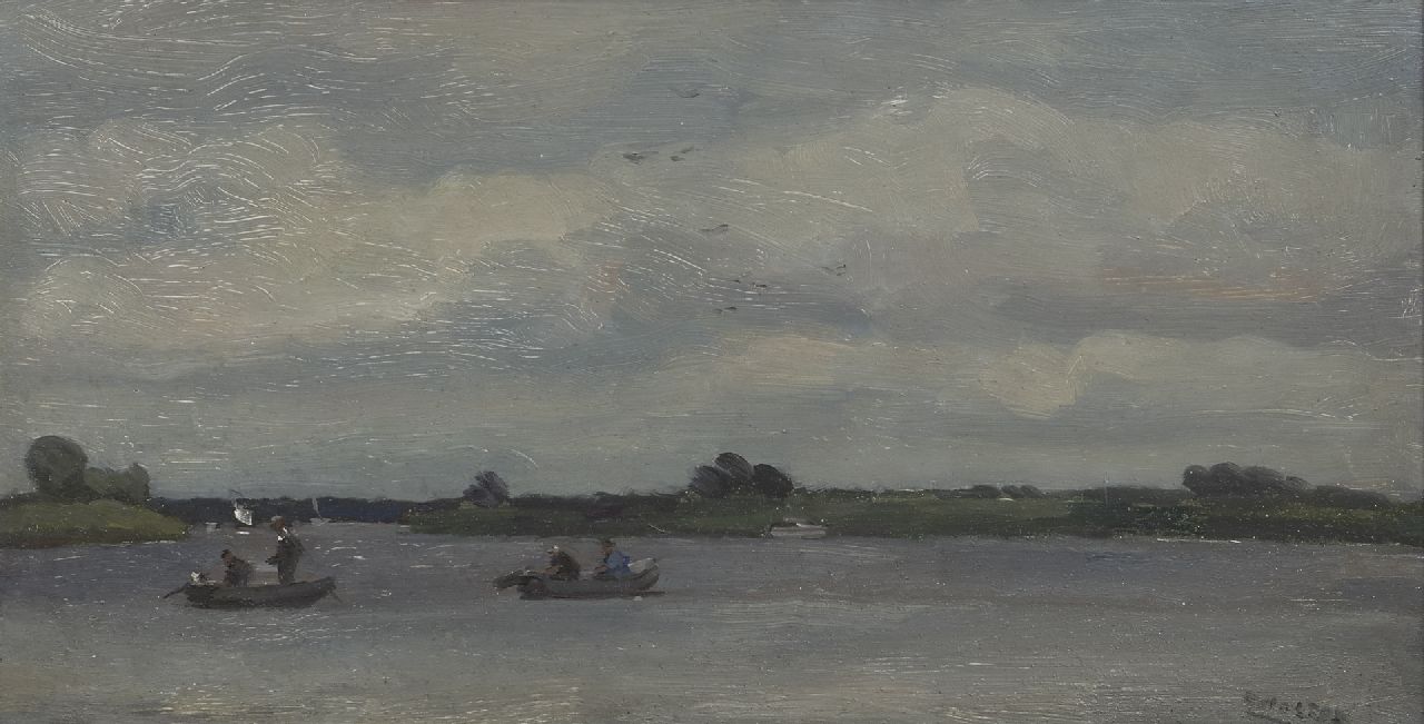 Noltee B.C.  | Bernardus Cornelis 'Cor' Noltee | Paintings offered for sale | Fishermen on the Wantij, Dordrecht, oil on painter's board 29.0 x 55.2 cm, signed l.r.