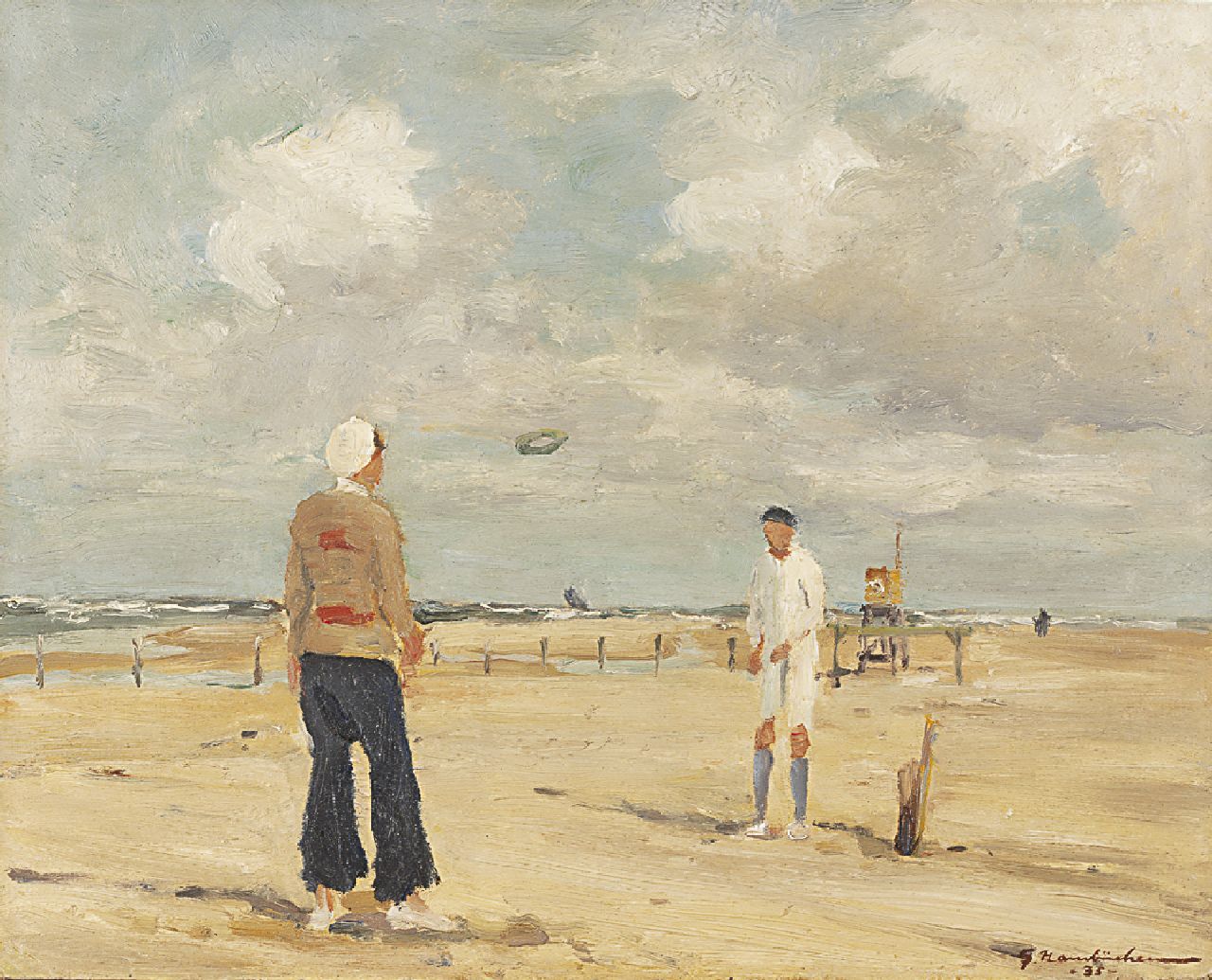 Hambüchen G.  | Georg Hambüchen | Paintings offered for sale | Ring throw on the beach, oil on board 37.7 x 46.3 cm, signed l.r. and dated '35